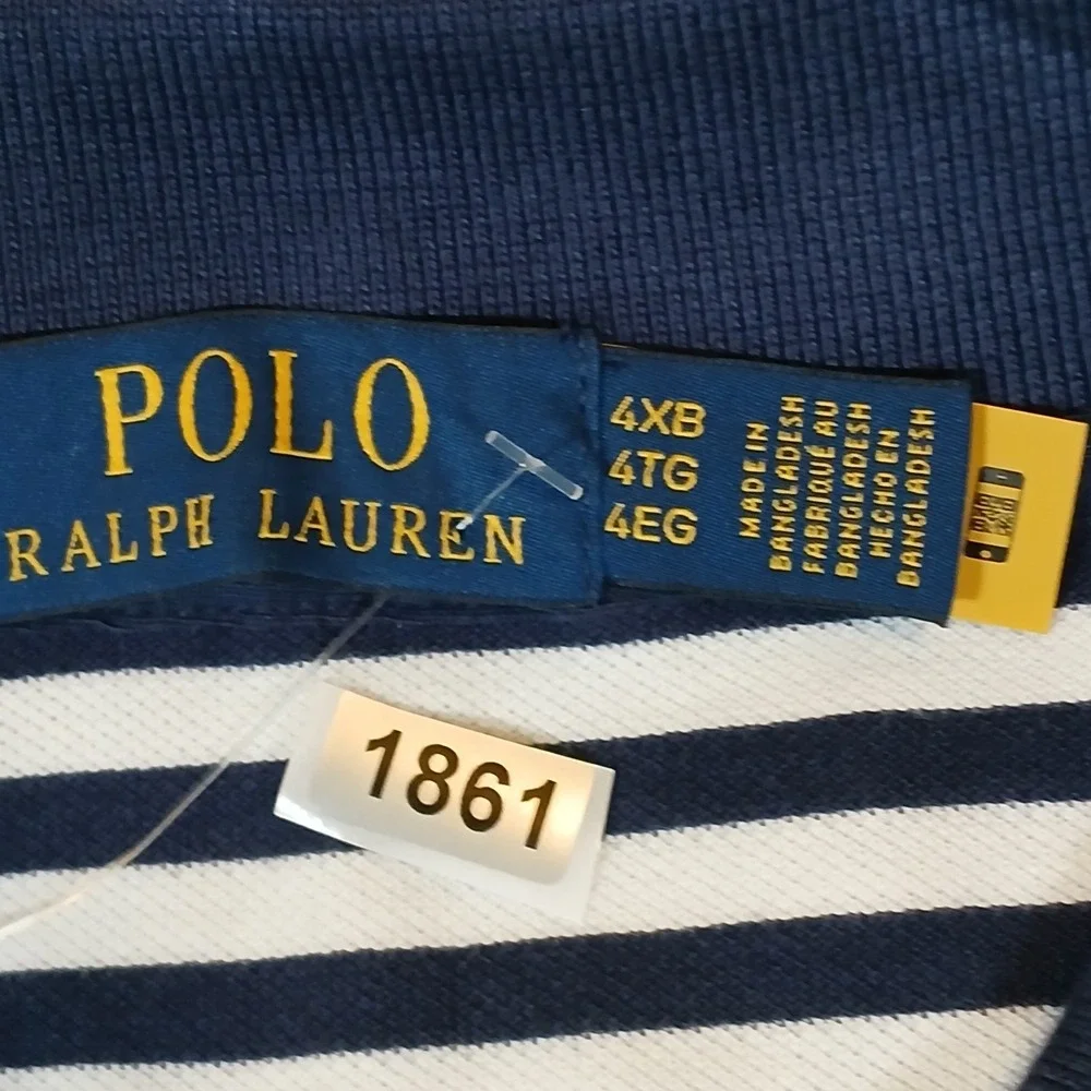 NWT Polo Ralph Lauren 4XB Navy White Striped Cotton Polo Shirt Big Tall